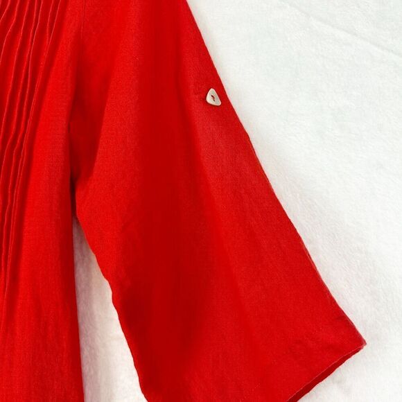 Fridaze Linen Pintuck Pleat Front Button Up Tunic Size Small Red Lagenlook - Picture 4 of 6